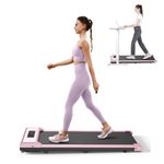 bigzzia Walking Pad Treadmill with Incline, Portable Treadmills Under Desk 8km/h, Running Machines for Home Small, with LED Display, Remote Control, 145kg Capacity, No Assembly (Pink-Flat)