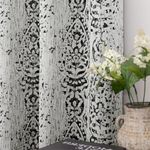 Black Curtains 63 Inch Length for Bedroom 2 Panel Set,Light Blocking Grommet Damask Medallion Print 50% Black Out Curtain,52x63 Inch Long