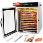 Kwasyo 12 Trays Stainless Steel Rotate Food Dehydrator, Dual fan 720° Efficient Drying, 24H Adjustable Timer & 30-90℃ Temperature Control, Dehydrator Food Dyer uk for meat fruit, 1000W