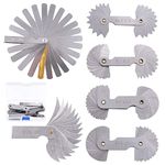 Swpeet 6Pcs 5 Sizes R0.3-1.5/ R1-6.5/ R7-14.5/ R15-25/ R26-80 Stainless Steel Radius Gauge with Feeler Gauge Kit, 5 Sizes Metric and Imperial Arc Fillet Concave Convex Gap Measuring Tool