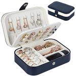 Jewelry Box, Travel Jewelry Organizer Cases with Doubel Layer for Women’s Necklace Earrings Rings and Travel Accessories (Dark Blue)