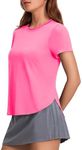 PINSPARK Gym Tops for Women Moisture Wicking Workout Shirt Quick Dry Running Shirt Side Slits Sports Shirts Sun Protection, Hot Pink Large