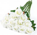 Dremisland 12PCS Artificial Rose Flowers 19" Tall Artificial Silk Flowers Realistic Roses Bouquet Long Stem Fake Silk Rose for Home Wedding Party Table Decor(Ivory White)