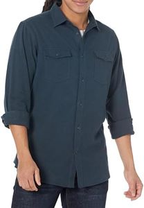 Amazon Essentials Camicia in Flanella vestibilità Regolare a Maniche Lunghe con Due Tasche Uomo, Blu Marino Slavato, L