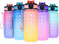 SUPPRUI Water Bottles with Straw,600ml Kids Water Bottle with time markings,Motivational Drink Bottles Leakproof and BPA-free (Orange)