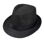 RR DESIGN Western Style Hat, Summer Fedora Hat,Fashion Straw Fedora/Golf/Bucket/Summer Hat and Caps for Men-Pack of 1-Free Size-(Fedora -Black)