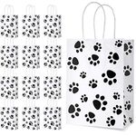 Blulu 20 Pieces Puppy Dog Paw Print Treat Bags with Paper Twist Handles, Paper Paw Print Goodie Bags Dog Gift Bags Cat Treat Bags for Pet Treat Party Favor, 6.3 x 3.1 x 8.6 Inch