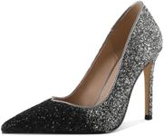 SAMMITOP Women's Classic Fashion Stiletto Pointed Toe 10CM High Heel Dress Pump Shoes, Glitter Black Silver, 9.5