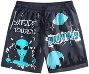 WDIRARA Men's Graphic Print Colorblock Drawstring Waist Active Pocket Shorts Dark Grey L