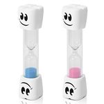 TeacherFav 2 Minute Toothbrush Sand Timer for Kids - Set of 2 Small Blue and Pink Smiley Hourglass