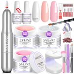 Saviland Builder Nail Gel Kit – Clear Pink Nudes Sculpture Building Gel Hard Gel for Nails Gel Nail Brush Nail Drill Kit with Nail Lamp Nail Strengthener Gel for Nail Extension Shaping for Home DIY Salon