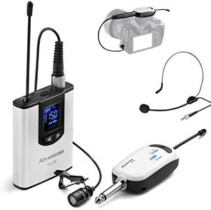 Alvoxcon Wireless Headset Lavalier Microphone System Wireless Lapel Mic Best for iPhone, DSLR Camera, PA Speaker, YouTube, Podcast, Video Recording, Conference, Vlogging, Church, Interview, Teaching