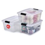 Iris Ohyama Storage Boxes with Lids, 15L, Set of 3, Clear, Secure Buckles, Stackable, Pull-Handles, For Bedroom, Closet, Office, Organisation, BPA Free Plastic, Clothes Tote, NTB-15