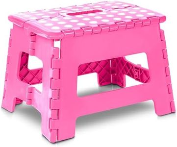 Utopia Home Sgabello pieghevole per bambini - Sgabello Sostiene fino a 300 libbre - sgabello pieghevole alto in plastica leggera per cucina, bagno e soggiorno (Rosa, 1)