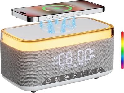 Bluetooth Speaker Alarm Clock with 10w Fast Wireless Charger for iPhone Samsung, 10W Stereo Bluetooth Speaker, 12-Color Night Light, White Noise Machine Digital Clock with FM Radio for Bedroom (Gray)