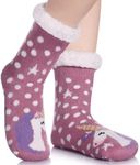 FNOVCO Kids Slipper Socks Boys Girls Fuzzy Soft Thick Cozy Warm Fleece lined Winter Indoor Christmas Socks, Purple Unicorn