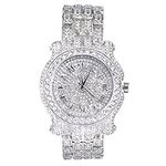 Men's 45mm Iced Diamond Pave Watch with Roman Dial - Bling-ed Out Metal Band - Quartz Movement - in 14k Gold, Silver, and Two-Tone Finishes - Watches, Chain Sets, and Bracelet Sets, Silver,