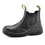 SAFETOE Water Resistant Safety Work Boots [CE Certified] - 8025 Free Sock S3 Site Safety Shoes With Lightweight Wide Fit Steel Toe Cap, Black Waterproof Slip On Dealer Work Boots for Men & Women Size