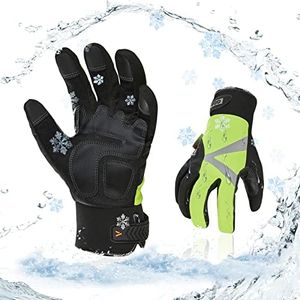 Vgo -4℉ or above 3M Thinsulate C100 Lined High Dexterity Touchscreen Synthetic Leather Winter Warm Work Gloves, Waterproof Insert (Size L, Fluorescent Green, SL8777FW)