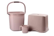 Nayasa Strong Plastic Rimmy Bucket Mug Stool Bathroom Set of 3 for Kitchen & Bathroom (SH) (Light Brown, 25 Liter(Big))