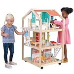 KidKraft So Stylish Mansion Wooden Mid-Century 360-Play Dollhouse with Wheeled Base and 42 Accessories, Gift for Ages 3+