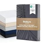 Bedsure Super King Fitted Sheet - Bed Sheets Extra Deep Pocket 16 inch (40 cm) made of Soft Brushed Microfiber for Super King Bed, Dark Grey, 180x200cm