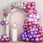Flyloons 100 pcs Dark Pink Light Pink Purple Silver Metallic Chrome Balloons for Birthday Decoration items celebration Anniversary Girls Boys Men Women