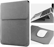 HoYiXi 14 Inch Laptop Sleeve Case Leather Bag with Stand Compatible with MacBook Pro 14 2021/ASUS Vivobook 14/HP Pavilion X360/Lenovo IdeaPad 14/Dell Lenovo HP ASUS Acer HUAWEI Matebook 14'' PC, Gray