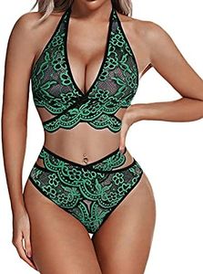 Donnalla Women Sexy Lingerie Set Lace Bra and Panty Sets Two Piece Bralette Photo Shoot Sleepwear, Green, Small