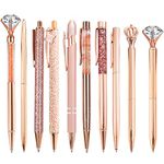 10Pcs Rose Gold Ballpoint Pens Set, Black Ink Retractable Crystal Glitter Pens Liquid Sand Glitter Pen Metal Diamond Painting Pens Girly Gifts