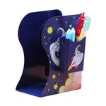 R H LIFESTYLE Metal Book Shelf Creative Expandable Book Holder for Study Table with Pen Holder for Kids School Home Office Supplies Pack of 1 (Space- Navy Blue)