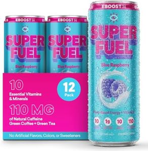 EBOOST SUPER FUEL Healthy Energy Drink - Blue Raspberry: 12 Healthy Energy Drinks - Focus & Productivity - 110 mg Caffeine + Nootropics, & Electrolytes - No Sucralose, Taurine, Artificial Flavors