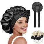 Candibella Silk Bonnet for Hair with 3 Scrunchies, Adjustable Silk Hair Cap for Sleeping, Satin Bonnet for Curly Hair with Wide Elastic Tie Band (in, Alpha, Free Size, Black, Silk Bonnets)