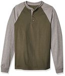 Hanes Men's Long Sleeve Raglan Henley, Camouflage Green/Oxford Gray, Large