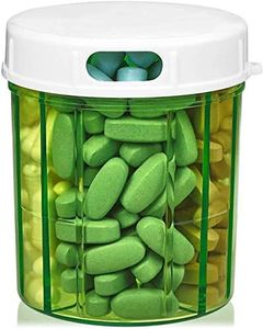 Pill Organizer Dispenser with 4 Compartments, Holder for Medication, Vitamins & Supplements Round Bottle Daily Pill Case Reminder Box