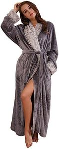 SUNBABY Thicker Long Flannel Sleepwear for Women and Man Imitation Fur Collar Bathrobes Warm Couple Pajamas, Grey, Medium