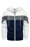 Mens Hoodie Zip up Hoodies Color Block Hooded Sweatshirt Long Sleeve Patchwork Tops with Pockets White S