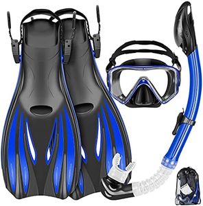 Zeeporte Dive Snorkeling Gear for Adults Kids - Mask Fins Snorkel Set with Panoramic View Snorkel Mask Anti-Fog Anti-Leak, Dry Top Snorkel, Dive Flippers and Gear Bag, Snorkeling Diving Safety Gear