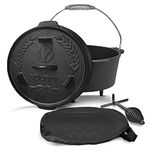 VOUNOT Dutch Oven 9 Liters, Pre-Seasoned Cast Iron Pot with Carry Bag, Feet, Lid Lifter, Spiral Handle and Slot for Thermometer, for Camping, Cooking Baking