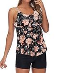 RXRXCOCO Plus Size Tankini Swimsuits for Women with Shorts Tankini Tops Tummy Control Bathing Suit Pink Black