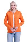 SMILING PINKER Women Cardigan Crew Neck Jumper Pearl Buttons Long Sleeve Knitted Top(Orange,Large)