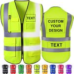 Custom Safety Vest High Visibility Reflective Vests with Pockets Zipper Customize Logo Class 2 for Men Construction Workwear