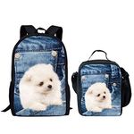 Cute Dog School Backpack Set Kid Boys Bookbags and Lunch Bags for Teens