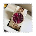 Acnos Premium Girl Wrist Watch Rose Gold Plated Analog Watch Diamond Studded Dial Maroon Stylish Bracelet Strap Stainless Steel Band Perfect for Women