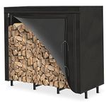 4ft Outdoor Firewood Rack with Cover Combo Set Waterproof for Wood Storage, Adjustable Fire Log Stacker Stand, Heavy Duty Firewood Holder for Fireplace Metal Lumber Storage Carrier Organizer