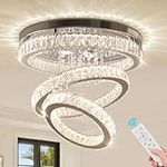 Finktonglan 19.7" Modern Crystal Chandelier LED Crystal Ceiling Light Fixture Flush Mount Ring Chandeliers with Remote Control for Bedroom Dining Room Living Room (Dimmable)