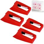 4 PCS Record Player Needle, JUKFITA Ruby Turnable Stylus Replacement for Most Victrola Crosley LP ION Vinyl Players Phonograph, Red