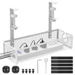 DECOHOME Under Desk Cable Management Tray, No-Drill Mesh Table Cable Basket for Managing Cables and Power Strips, No Screws Tidy Box Wire Organiser for Home, Office, Internet Cafe (White, 1 Pack)