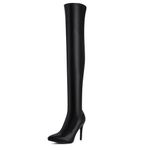 Shoe'N Tale Women Over The Knee High Stretchy Leather Thigh High Snow Boots, Black/Pu, 7 UK