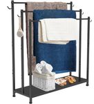 AnBaiMei Extra Large Free Standing Towel Rack with Metal Storage Shelf & 6 Hooks for Bathroom, 3 Tiers Heavy Duty Blanket Drying Stand Holder for Outdoor Pool, Bedroom, Living Room, Black